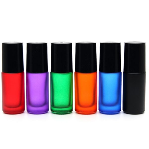 Atacado 5ml 1/6 oz de rolo de fragrância de garrafa de vidro vazia Bola de rolo de metal essencial de metal verde/azul/rosa/âmbar 1000pcs SN