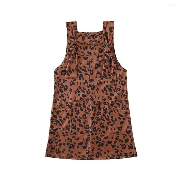 Vestidos de menina criança criança garotas de meninas roupas de leopardo dungaree bibrhand aparas de vestido de vestido