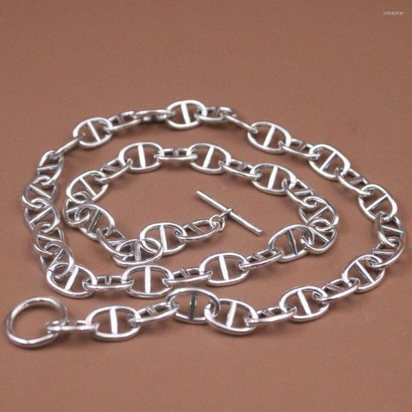 Correntes Real Pure S925 Sterling Silver Chain Homens Mulheres 8mm de largura Colar de link de âncora 49cm