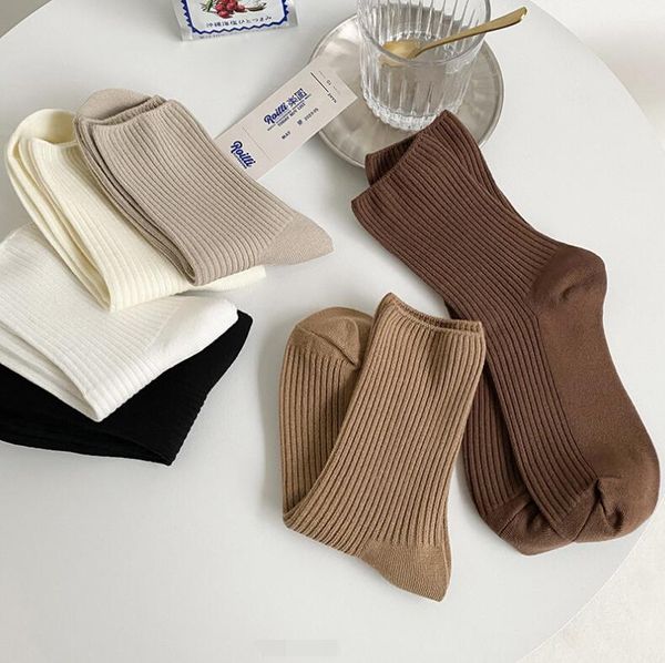 Teenager-Kindersocken, einfarbiges Design, Mädchen-Damen-Socken aus 100 % Baumwolle für den Winter und Frühling