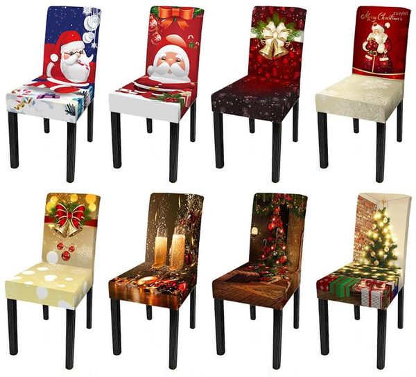 Stuhlhussen, 3D-Weihnachtsmann-Druck, elastischer Stretch-Schonbezug, Esszimmer, Küche, Weihnachtsbaumglocken, Sitzbezug für Zuhause