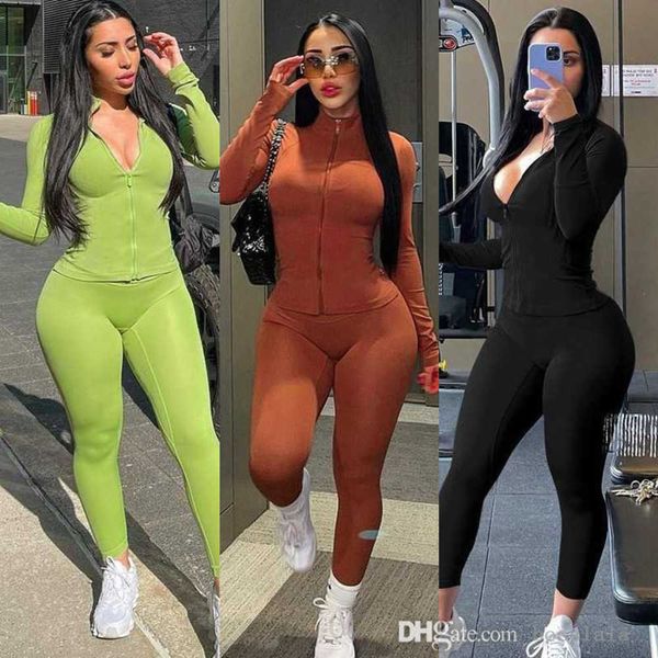 Autumn 2022 Yoga Tracksuits New Fashion Sportswear Zipper casual de manga longa Top Slim Pants Jogger Conjunto