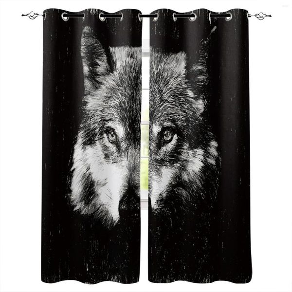 Tenda Animali Lupo Modelli Trattamenti per finestre in bianco e nero Tende Mantovana Soggiorno Bagno Decorazioni per la casa