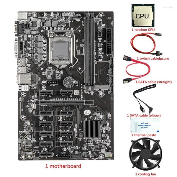 Материнские платы -B250 12 PCIe BTC Mining Motherboard с кабелем тепловой пасты вентилятора CPU 2 SATA LGA1151 DDR4 SATA3.0 USB3.0 VGA VGA