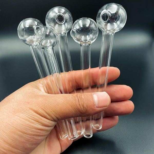 Mini tubo di vetro trasparente Oil Burning Pipe di fumo 10cm Pyrex Glasses Burner Concentrate Pipes Tubo di fumo trasparente spesso