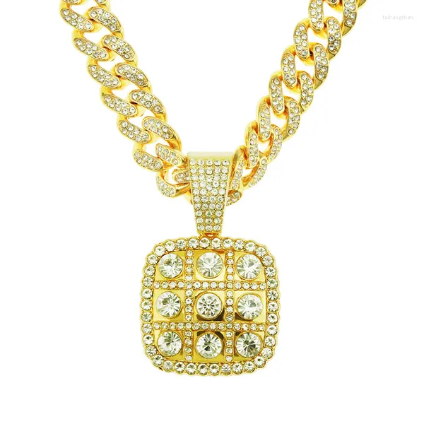 Anhänger Halsketten Hip Hop Punk Iced Out Voller Strass Cuban Link Kette Gold Farbe Geometrische Halskette Für Männer Frauen Rapper schmuck