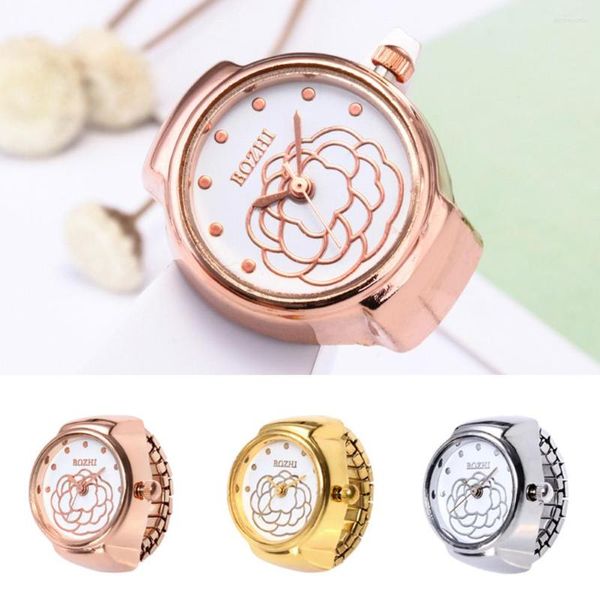 Armbanduhren Mode Rose Gold Zifferblatt Quarz Analog Uhr Kreative Stahl Coole Elastische Finger Ring Frauen Männer Unisex Relogio