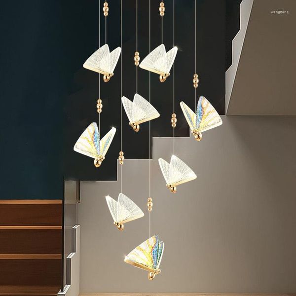 Lâmpadas pendentes Creative Butterfly Ledle Light Light Luxury Luxury Window Stair Background Wall Decoração da varanda Lâmpada de cabeceira do quarto