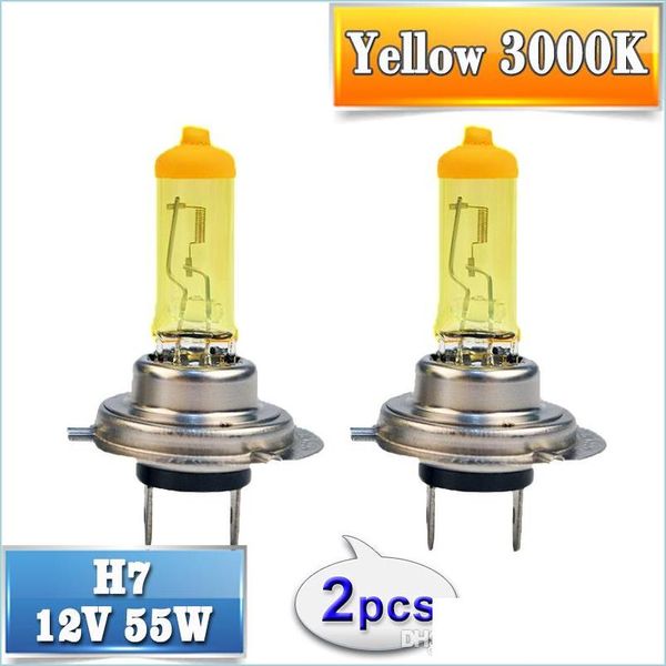 Halojen Araba Işıkları 2 PCS1 Çift Sarı H7 Halojen BB 12V 55W 3000K Kuvars Cam Xenon Araba Far lambası Damla Teslimat 2022 Mobiller M DHWCR