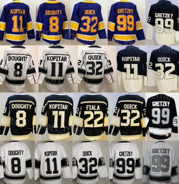 Ters retro buz hokeyi 11 Anze Kopitar formaları 8 Drew Doughty 22 Kevin Fiala 32 Jonathan Quick 99 Wayne Gretzky Boş Beyaz Siyah Mor Stadyum Serisi Dikiş Erkekler