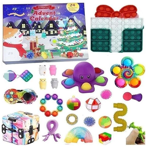 Fidget Toys Party Favor Christmas Blind Box 24 Days Avvent Calendario di Natale Scolle di musica Kinddown Regali per bambini EE all'ingrosso