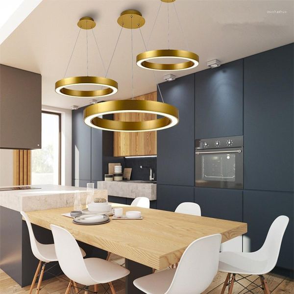 Pendelleuchten Moderne kreative luxuriöse Kreis LED Kronleuchter Beleuchtung Plating Gold Ccopper Innenlampe für Wohnzimmer Schlafzimmer Restaurant