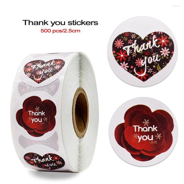 Подарочная упаковка 500pcs круглое спасибо наклейку с красными цветами за деловой упаковка конверта Seal Seal