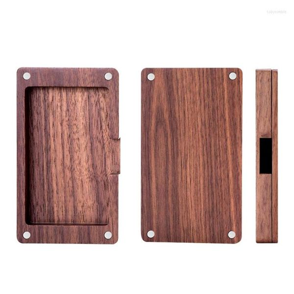 Sacchetti per gioielli Porta biglietti da visita in legno naturale Tasca sottile Custodia magnetica color noce nera X4YA