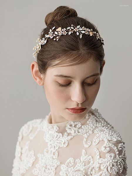 Kopfschmuck Vintage Gold Strass Legierung Kristall handgemachte Blumenkrone elegante Braut Stirnband Hochzeit Haarschmuck für Frauen