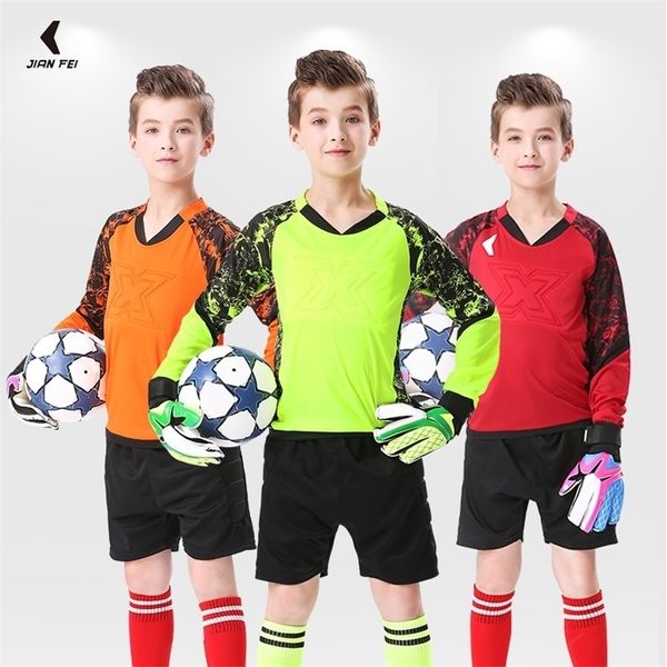 Running Defts Kids Goalkeeper Uniform Boys Soccer Jersey Doorkeeepers de manga longa futebol de prote￧￣o de protetor para crian￧as 221019