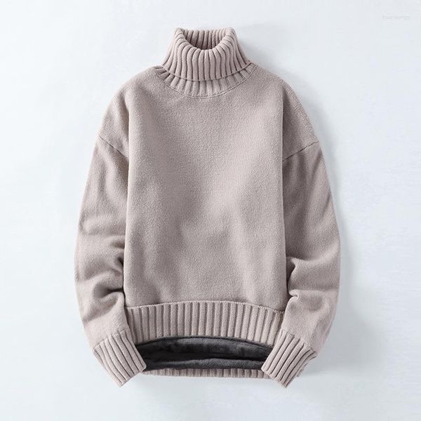 Sweaters masculinos 2022 de outono e inverno coreano Sweater Base de cor sólida e alveiros de veludo de veludo moderno