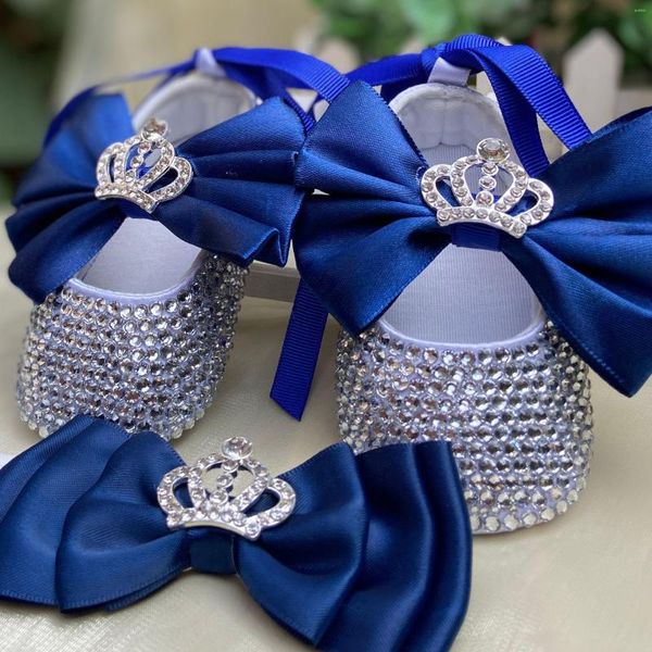 First Walkers Dollbling Personalisierte Baby Mädchen Bling Kristall Strass Taufschuhe Benutzerdefinierte Stirnband Silber Farbe Dusche Geschlecht