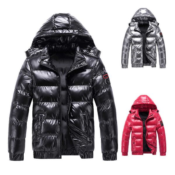 Piumino da uomo Parka Giacca da uomo Casual Parka Outwear New Bright Leather Winter Waterproof Puffer Imbottitura Stand caldo con cappuccio Outwearing Coat T221006