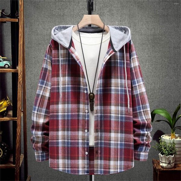 Camicie casual da uomo Pagliaccetto per adulti Camicia da uomo con stampa scozzese autunnale Camicetta a maniche lunghe con cappuccio Duds