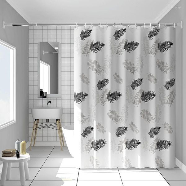 Duschvorhänge Peva-Vorhang aus wasserdichtem Stoff für Badezimmer mit Haken, stanzfrei, schwarze Blätter, Luxus-Badezimmer-Heimdekoration
