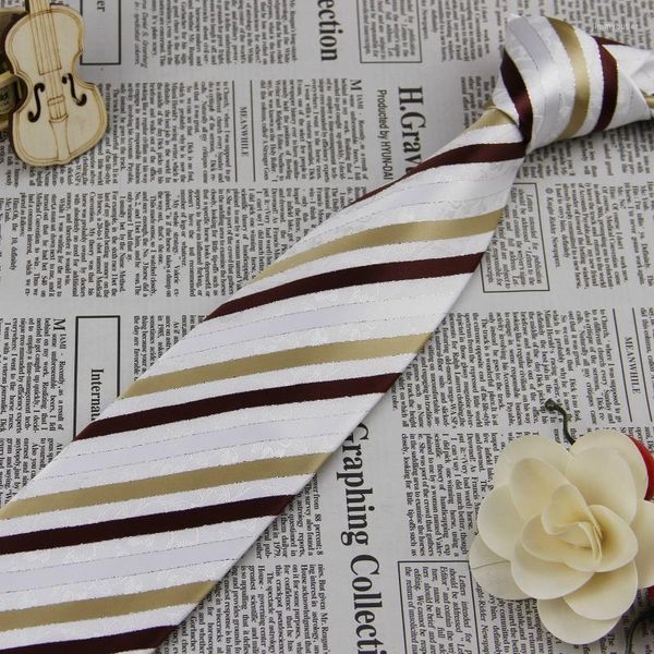 Fliegen Männer Gestreifte Krawatte Weiß Dunkelrot Aprikose Hochzeit Bräutigam Seide Krawatte Klassische Business Formal FS69