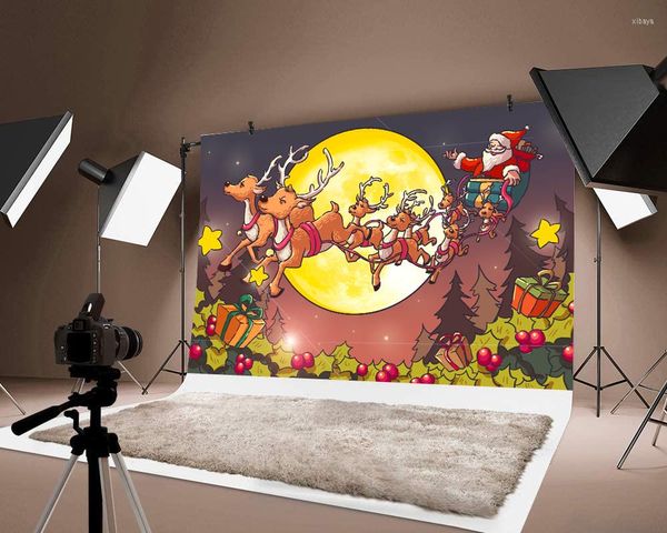 Decorazione per feste Milsleep Merry Chirstmas Babbo Natale Cervo Pograph HD Cartone animato Sfondo stampato Decorazioni per fondali Festival di Natale