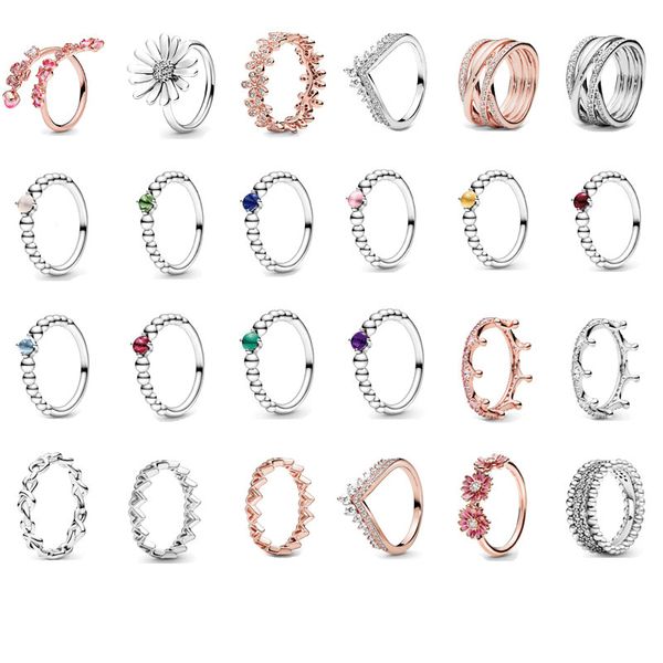 Anéis de Casamento Clássicos com Coroa Margarida se encaixam no Estilo Pandora Anel Feminino Jóias de Diamante Presente