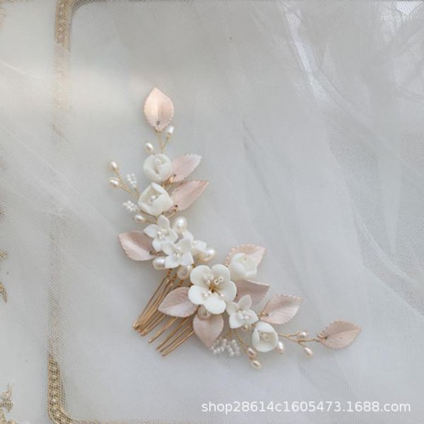 Copricapo Perle di capelli in oro con perle di cristallo Spille per pettini per capelli da sposa per damigelle Copricapo Accessori da sposa Gioielli da sposa