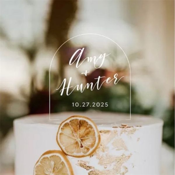 Персонализированное имя и свидание свадебное торт Топпер прозрачный акриловый лес