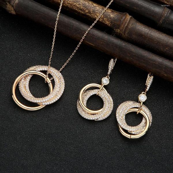 Collana Orecchini Set Moda Lusso Zircone Cerchio Gioielli Per Le Donne Nigeriano Dubai Anniversario Abito Da Festa Accessorio Bijoux Femme