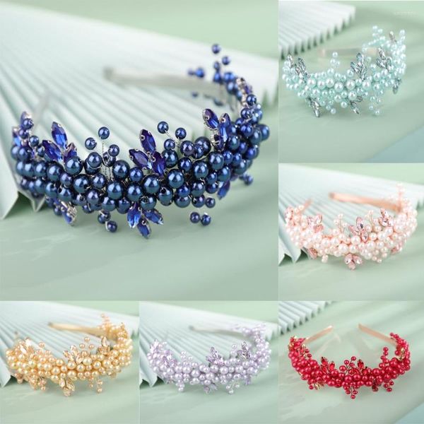 Copricapo 9 colori fatti a mano da sposa sposa lusso rosso blu strass perle diademi corone accessori per capelli fascia da sposa per le donne