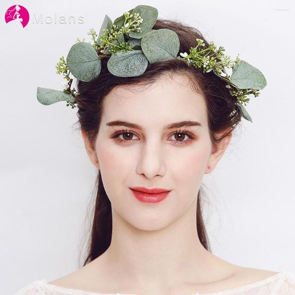 Cabeças Molans Moda Folhas verdes coroas de flores guirlanda de noiva Wreath Heretpieira Mulheres Baixa na cabeceira da faixa da cabeça Acessórios