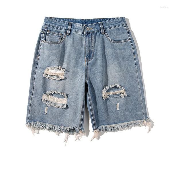 Herren Jeans 22SS Sommer Männer/Frauen Vintage Ripped Short Streetwear Loch Lose Lässige Unisex Denim Shorts Paar Hosen Männlich Coole Kleidung