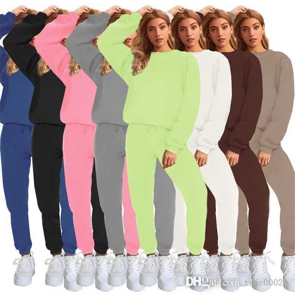 Autunno Inverno Delle Donne Tute Tute 2 Pezzi Set di Colore Solido Girocollo Pullover Felpe Pantaloni Della Tuta Per Il Tempo Libero Tuta Sportiva