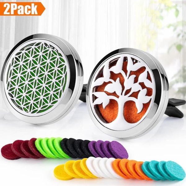 Colares pendentes 2pcs 30mm Óleos essenciais do carro Difusor Aço inoxidável Flor da vida de legumes do clipe de ventilação 32pcs