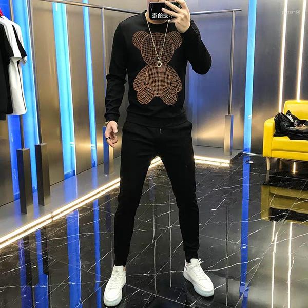 Survêtements pour hommes brillant diamant artisanat Streetwear Hip Hop hiver hommes ensembles décontracté survêtements polaire homme sweat pantalon