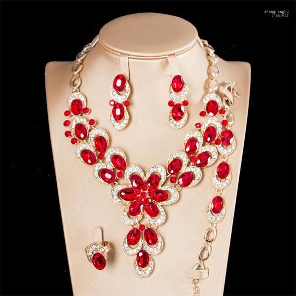 Brincos de decote Conjunto de flores de luxo Crystal feminino anel feminino para figurinos de jóias de jóias para mulheres