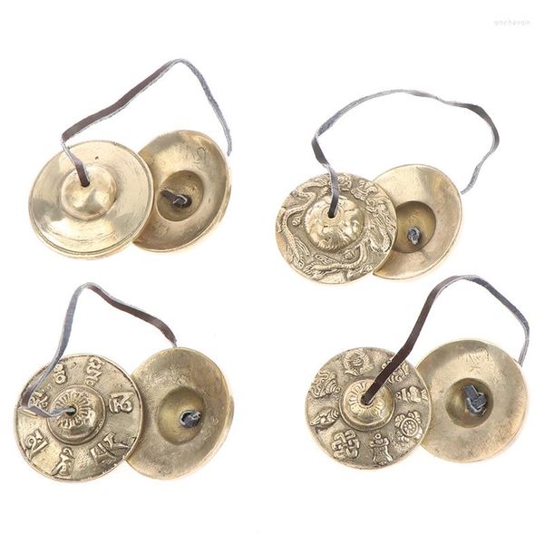 Fornecimento de festas de 6,5 cm de meditação tibetana artesanal Tingsha Cymbal Bell com símbolos budistas Lucky