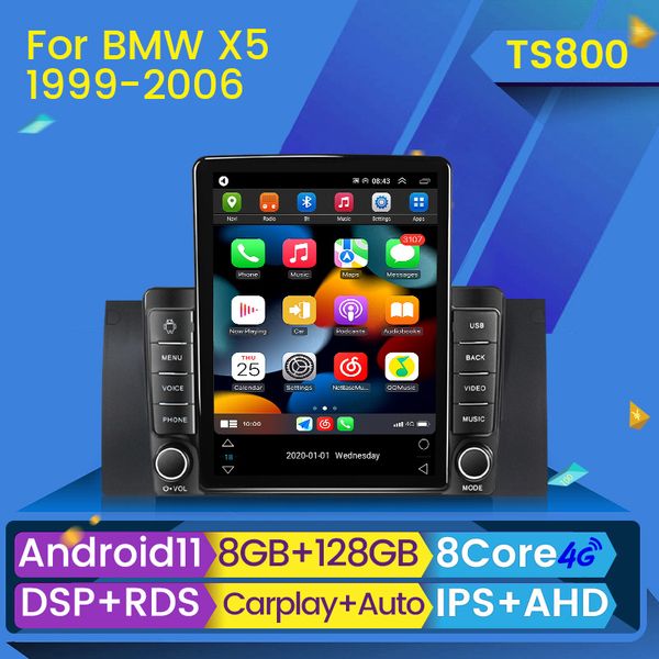 DVD de carro Radio multimídia Player 8G Android 11 CarPlay para BMW 5 E39 E53 X5 1995-2006 Navegação GPS 2 DIN