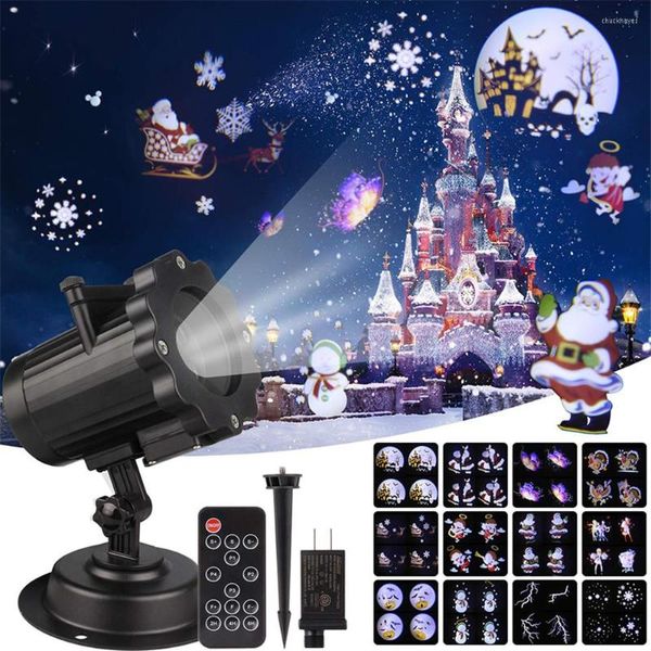 Dinâmico 12 Padrões Padrões Papai Noel Projetor de Natal Projetor Indoor Animação externa Efeito Snowflake SnowmanRemote Controller