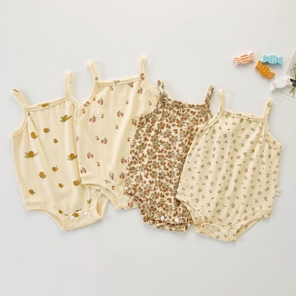 Sandálias 2022 verão bebê macacão impressão floral impressão de algodão mangas mangas de macacão nascidas roupas infantis de roupas infantis
