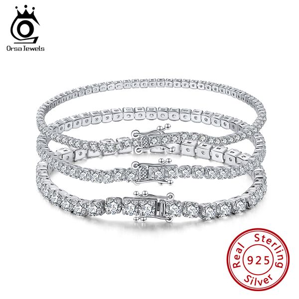 Chain ORSA Jewels Round Cut Round Cut Tennis Bracelet em 925 Sterling Silver White Gold Mulher Homens Bracelets Jóias Mão SB94 221020