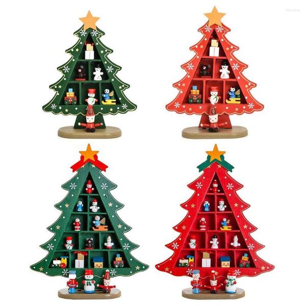 Decorações de Natal Mini Mini Ornamentos de Desktop de Árvore de Madeira Pequenos para Compras em casa Decoração de janelas do center