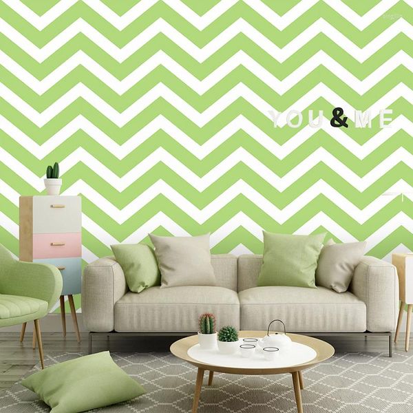 Carte da parati Nordic Geometric 3D Wave Wall Papers Abstract PVC Impermeabile Ins Rotolo di carta da parati verde rosa per pareti del soggiorno della camera da letto dei bambini