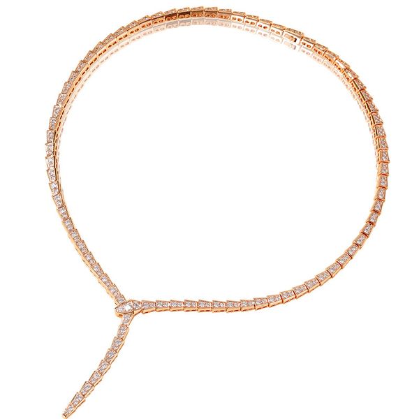 Colar de cobra de luxo tipo fino cheio de zircões AAA banhado a ouro 18k estilo retrô cool joias femininas vestido de noite gargantilha de corrente de cobra