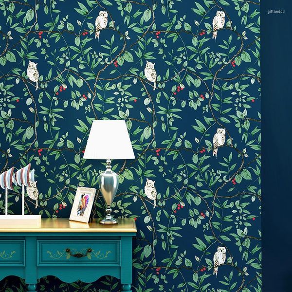 AB Vintage Floral Wallpaper Blue Birds and Flowers - Home Decor for Living Room and Bedroom.