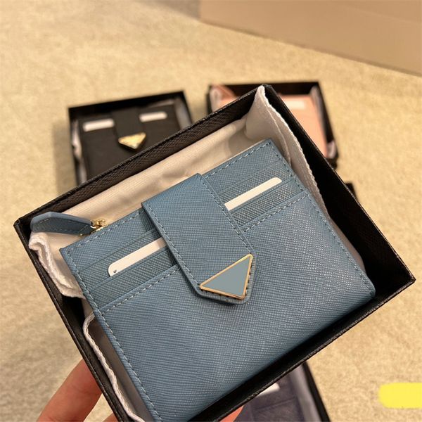 Saffiano designer carteiras homens carteira feminina bolsa de couro triângulo mini luxo titular do cartão 220a