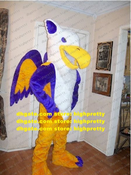 Cool Giallo Blu Griffin Costume Della Mascotte Mascotte Griffon Gryphon Adulto Con Grande Bocca Gialla Pancia Testa Bianca No.1638