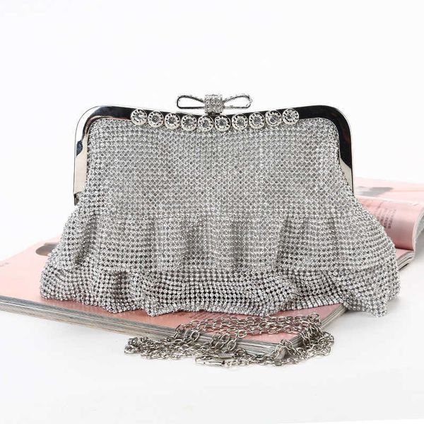 Pochette da sera Luxury Diamonds Knot Handle Designer Borsa da donna Shinny Strass Mesh Bag Party Small Tote Purses 221021